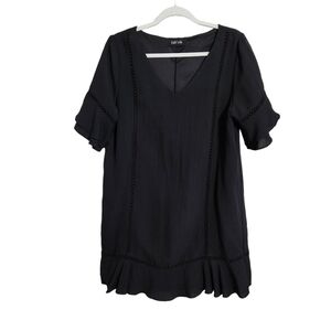 Fab'Rik Black Dress V-Neck Ruffle Flutter Sleeve Polyester, sz Lg
